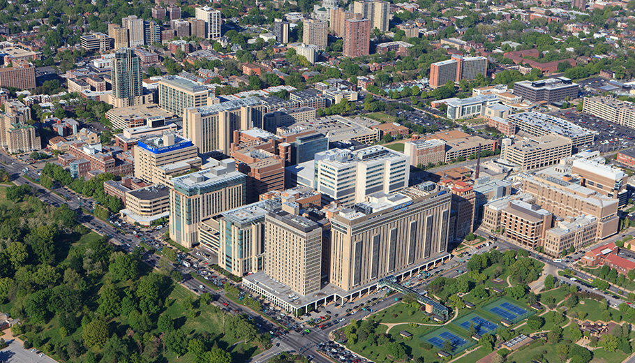 aerial view of Medical Center campus looking north-east