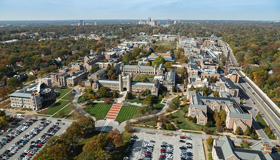 Aerial view of Danforth campus looking west