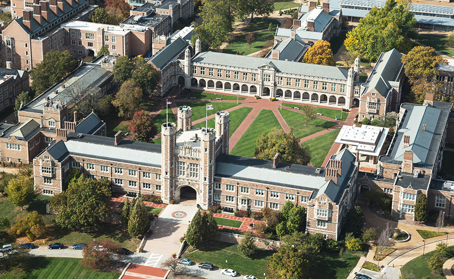 Aerial view of Brookings Hall and the Danforth campus
