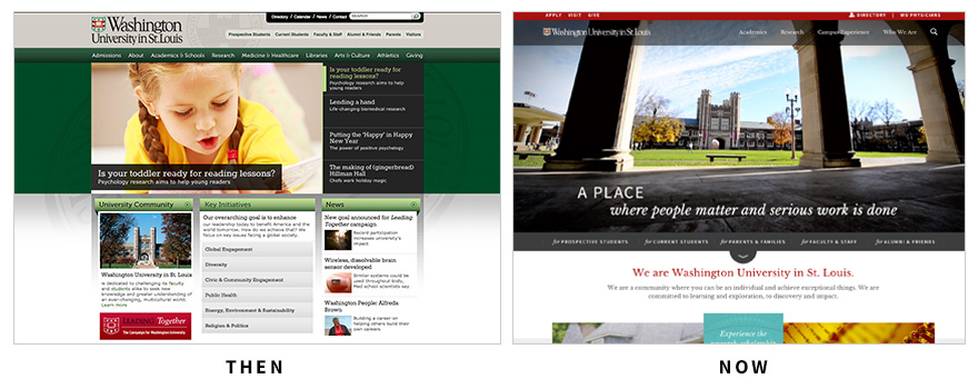Then and Now screenshots of wustl.edu home page